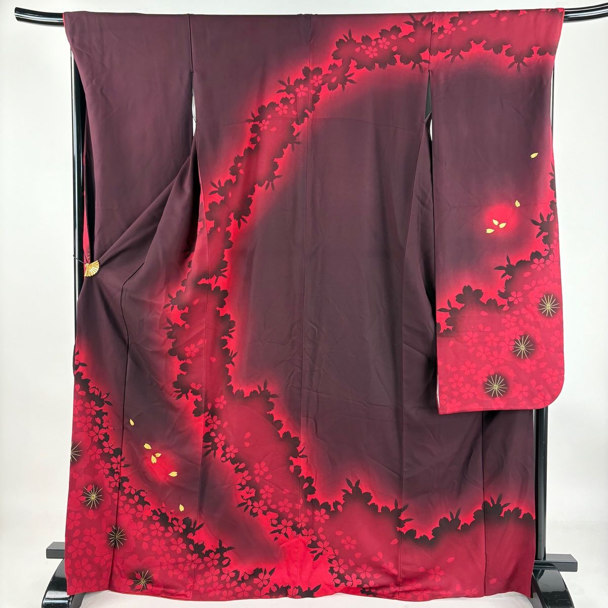 振袖 身丈169cm 裄丈69cm L 袷 桜 花びら 金糸 金彩 茶紫 正絹