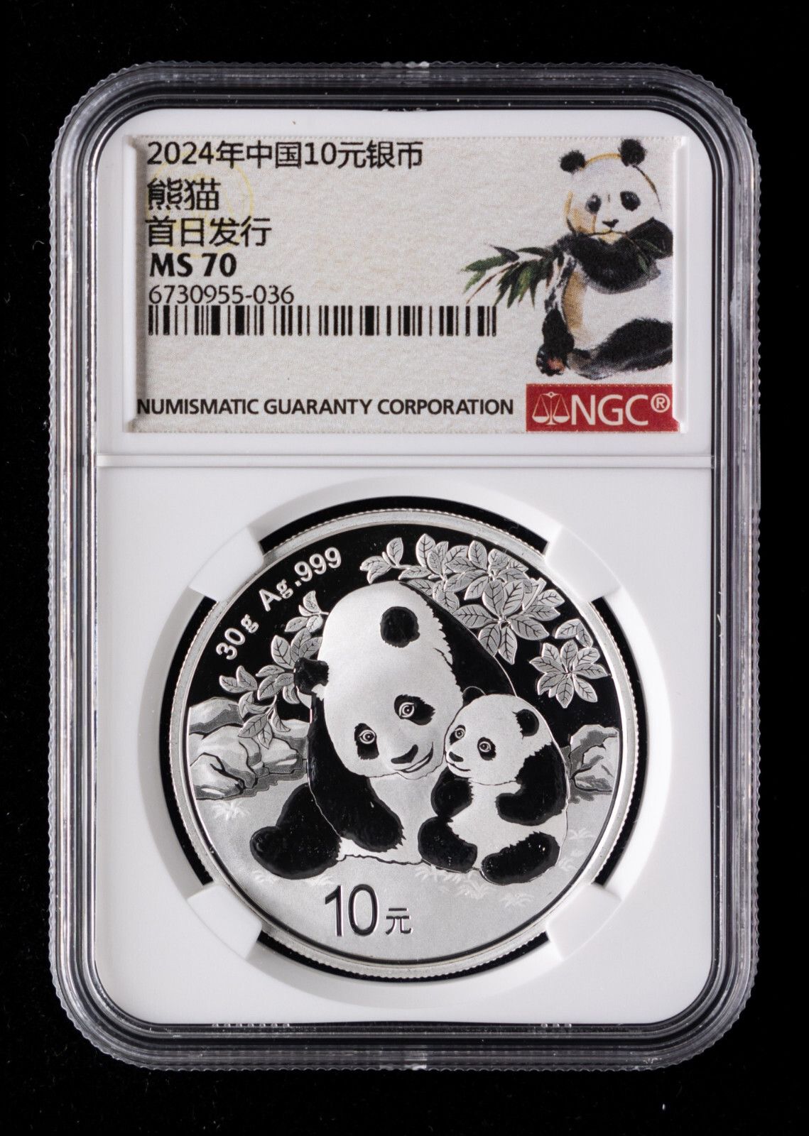 NGC MS70 China 2025 30g Silver Panda Coin First Day Issue Eating Bamboo