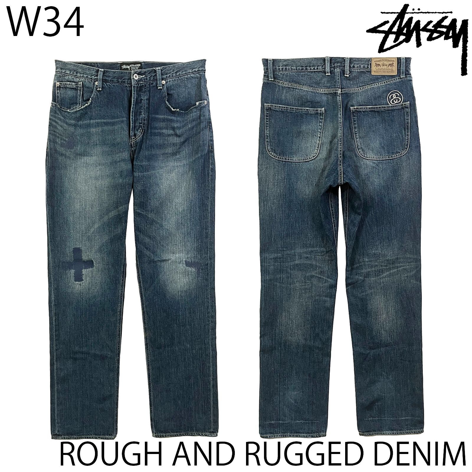 USED／34インチ】STUSSY ROUGH u0026 RUGGED DENIM リペアー 