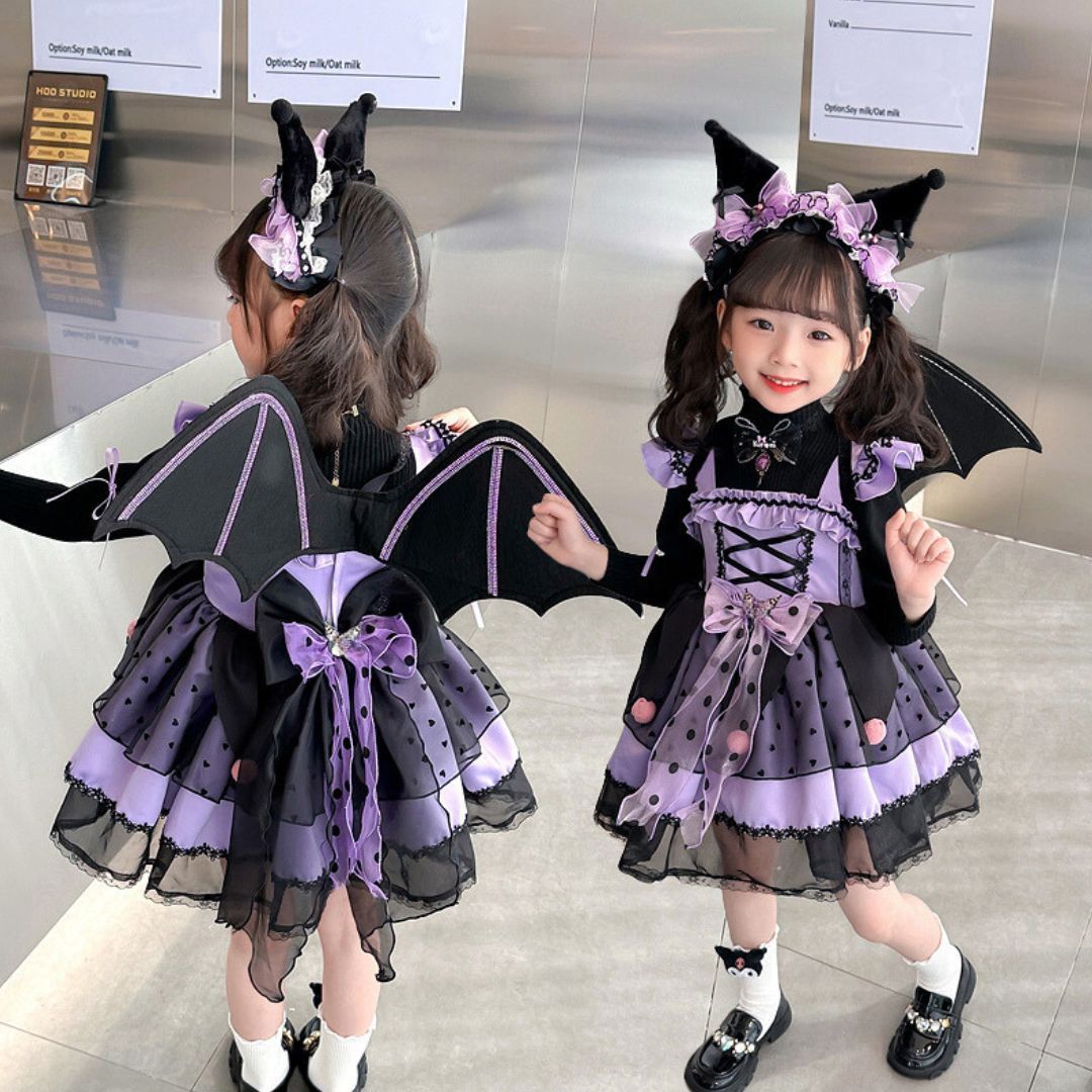 ハロウィン コスプレ 女の子ドレス B 子供キッズ クロミ風 ロリータ ワンピース 100 110 120 130 140 150 ブラック黒コスチューム衣装 魔女かわいい 小悪魔 クリスマス ST08