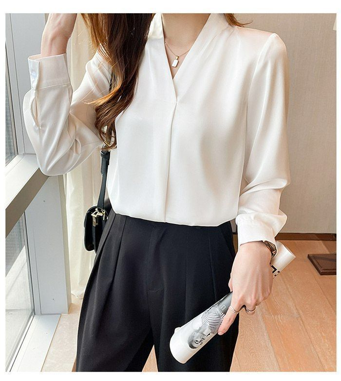 Vネックシャツ ブラウス ワイシャツ レディース 事務服 ブラウス 長袖 オフィス ビジネス シャツ レディースシャツ 就活 通勤 OL 形状記憶 ストレッチ 白 シャツ ブラウス Vネック 長袖シャツ レディース トップス