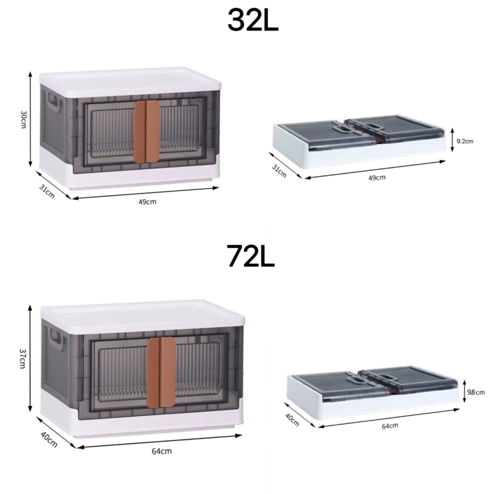 折り畳みコンテナ 収納ボックス 前開き フタ付き キャスター付き 72L 3個