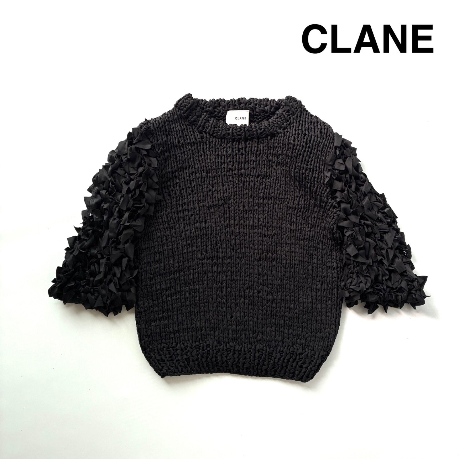 24AW CLANE クラネ FRILL HALF SLEEVE HAND KNIT TOPS フリル ハーフスリーブ ハンドニットトップス ブラック 黒 サイズ1