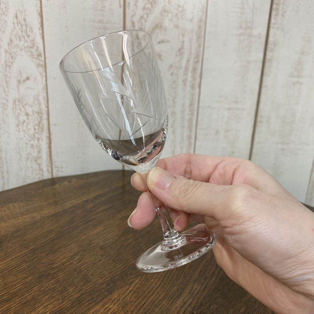 アンティーク ガラス 食器 ワイングラス ウィート グラヴィール彫り