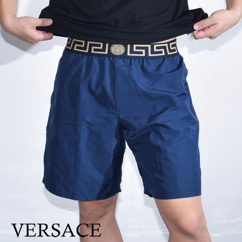 ヴェルサーチ 水着 スイムウェア ショーツ メンズ ブランド VERSACE メデューサ ABU01023 スイムショーツグレカ ボーダー
