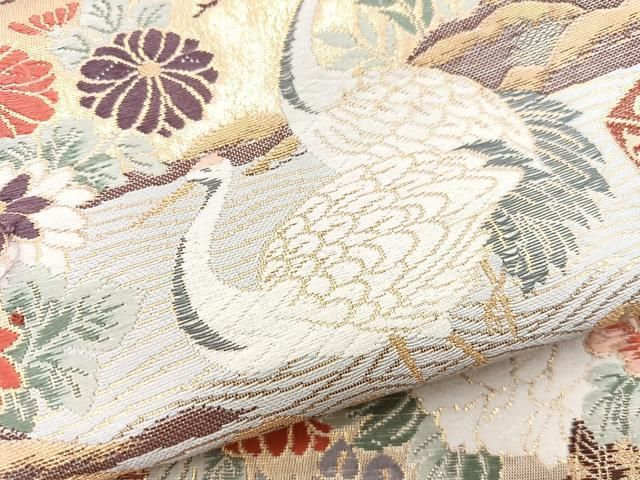 袋帯　(天平華文) 平和屋着物◎六通柄袋帯 唐織 華宝錦 花車群鶴文 本金箔 正絹