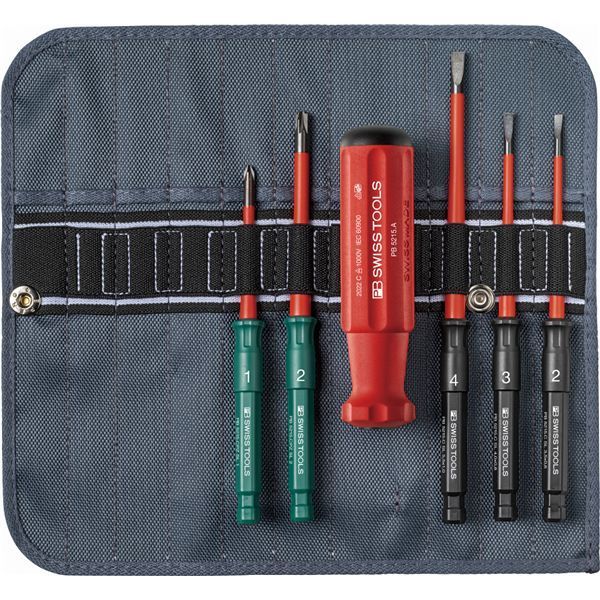 PB SWISS TOOLS ピービースイスツールズ 6点組 5215絶縁ドライバーブレードシリーズ 絶縁ドライバーブレードセット マイナス ポジマイナス ロールケース付 5217.SU