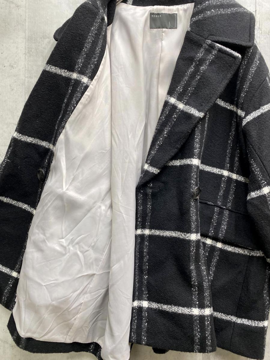 スカーフ NOBLE NALYA ノーブル ナリヤ ビッグチェックショートコート コート 黒 ◆ ◎レディース