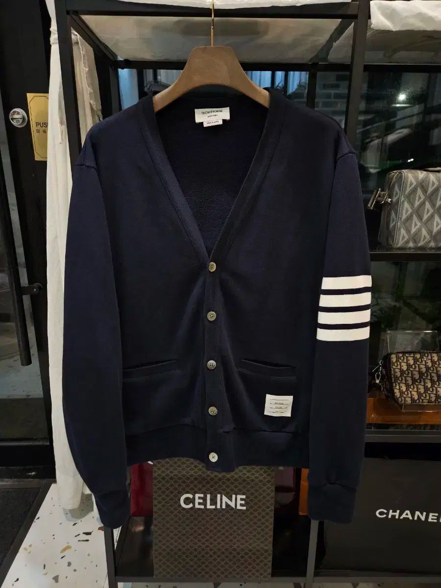 新モデル トム ブラウン 四本サイドライン コットン カーディガン 5サイズ ネイビー