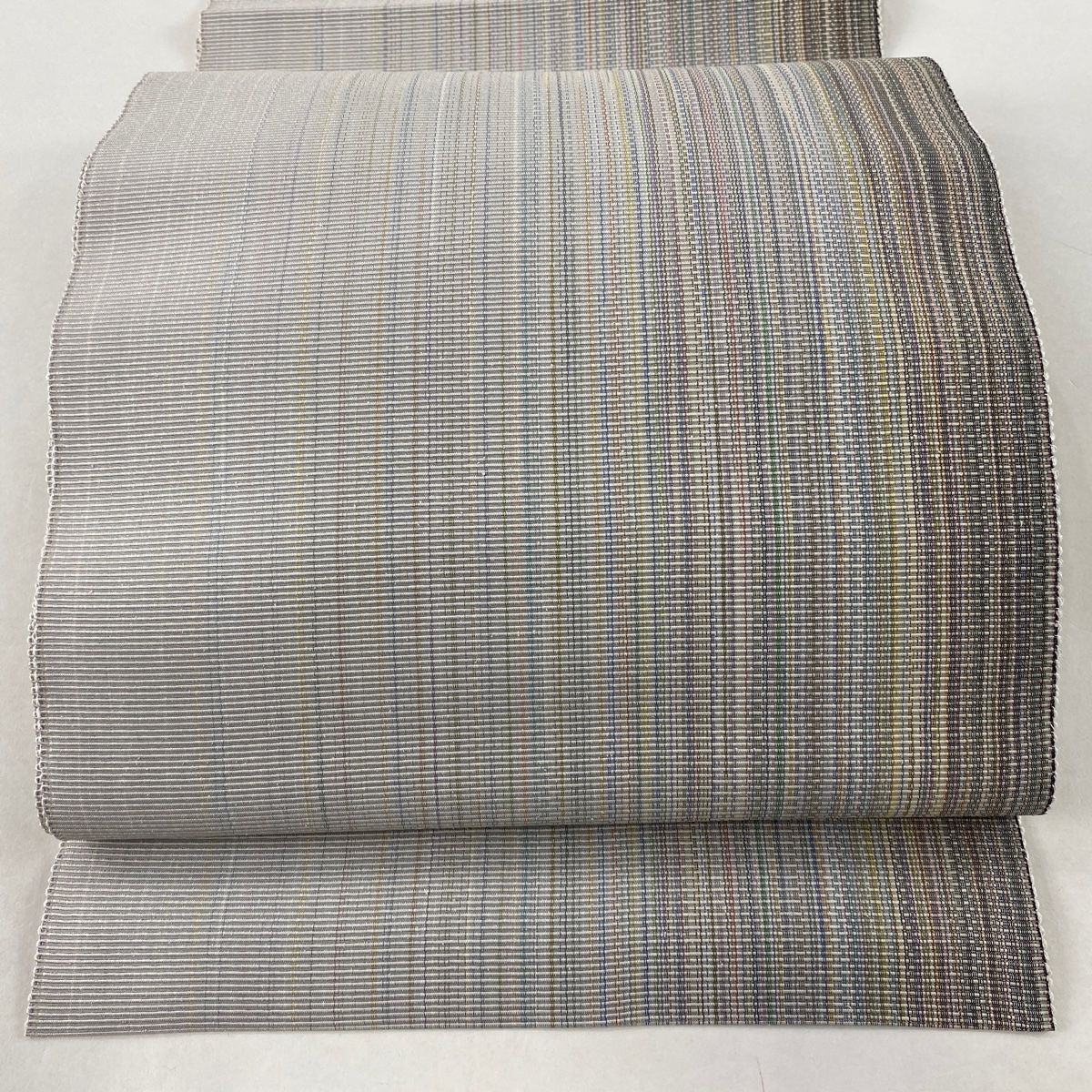 名古屋帯 美品 逸品 証紙 八寸名古屋帯 松葉仕立て 塩沢紬地 やまだ織 壱百色乱絣 縞 青灰色 正絹 【中古】