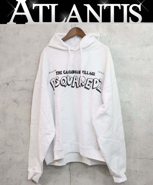 【広尾店】未使用 ディースクエアード2 DSQUARED2 ルーズフィット フーディー パーカー ホワイト size:S 【15780】