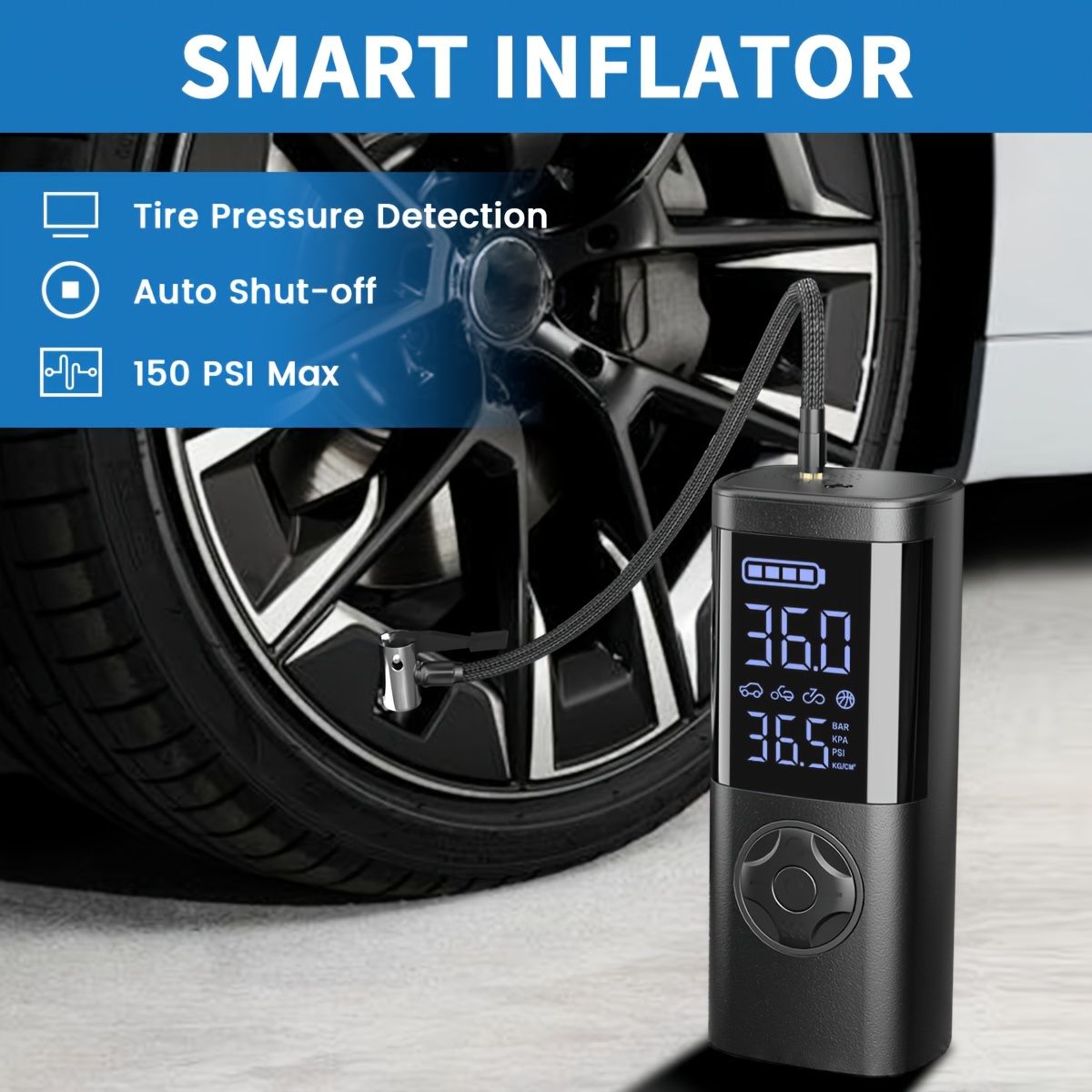 USB-C充電式デジタル空気入れ 150PSI ポータブルLED付 VC-036レッド