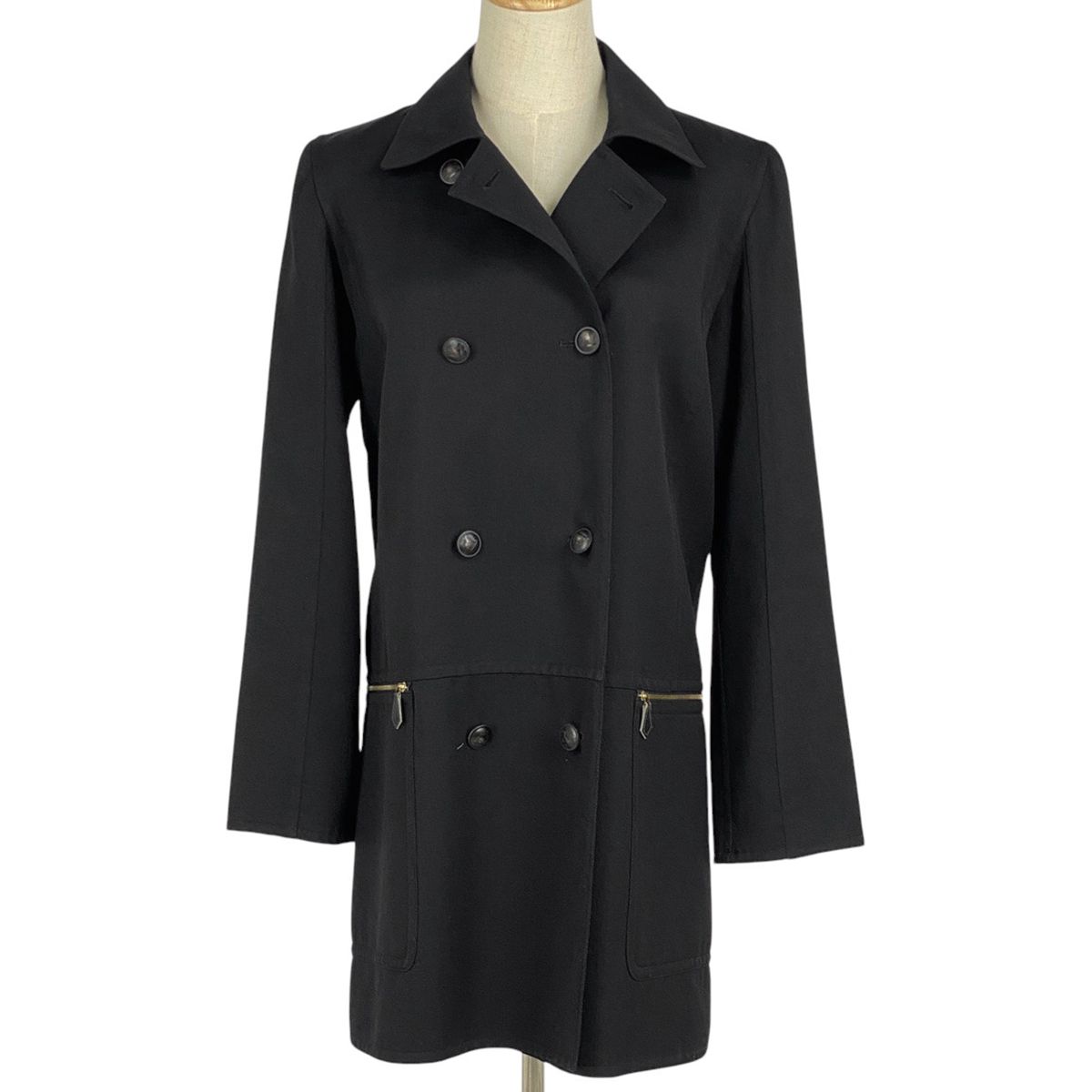 エルメス HERMES ステンカラーコート ダブル アウター その他コート ウール ブラック レディース