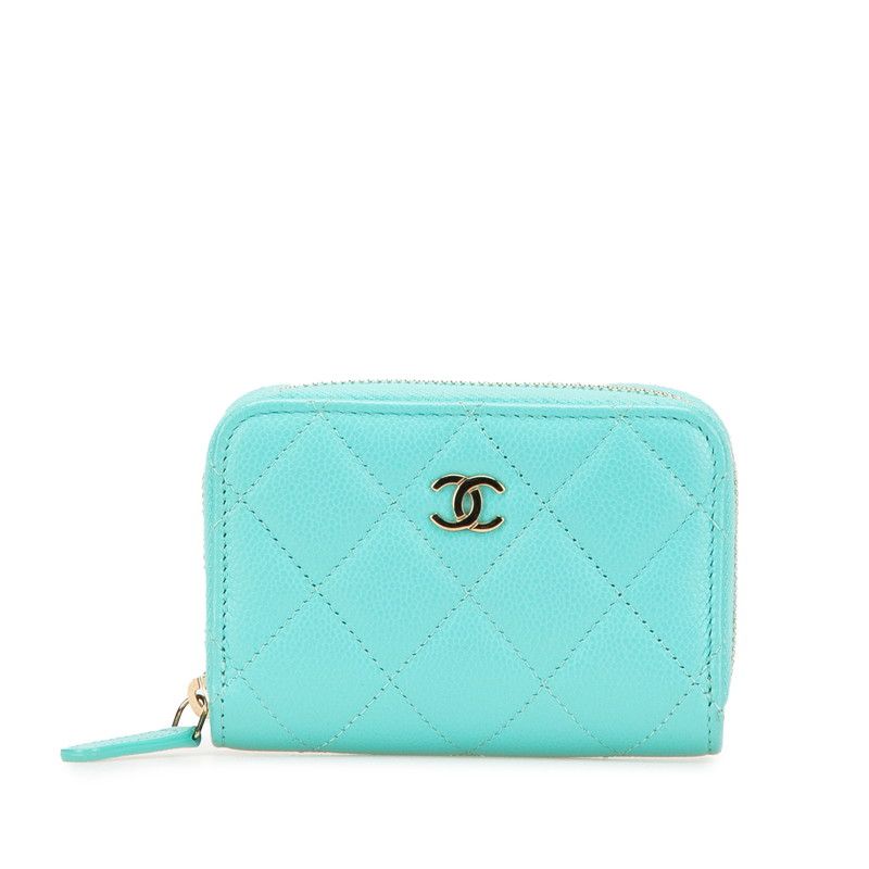 シャネル マトラッセ ココマーク コインケース カードケース ライトブルー キャビアスキン レディース CHANEL 228-03323