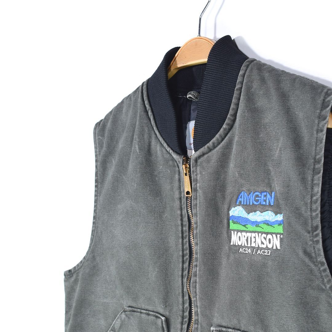 カーハート USA製 モスグリーン ダック地 ベスト フェード感 企業刺繍