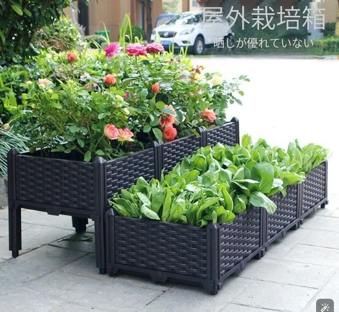 栽培ボックス 野菜栽培ツール 屋上用キャスター付き野菜鉢屋外用花箱バルコニー 野菜栽培ボックスプラスチック製花鉢