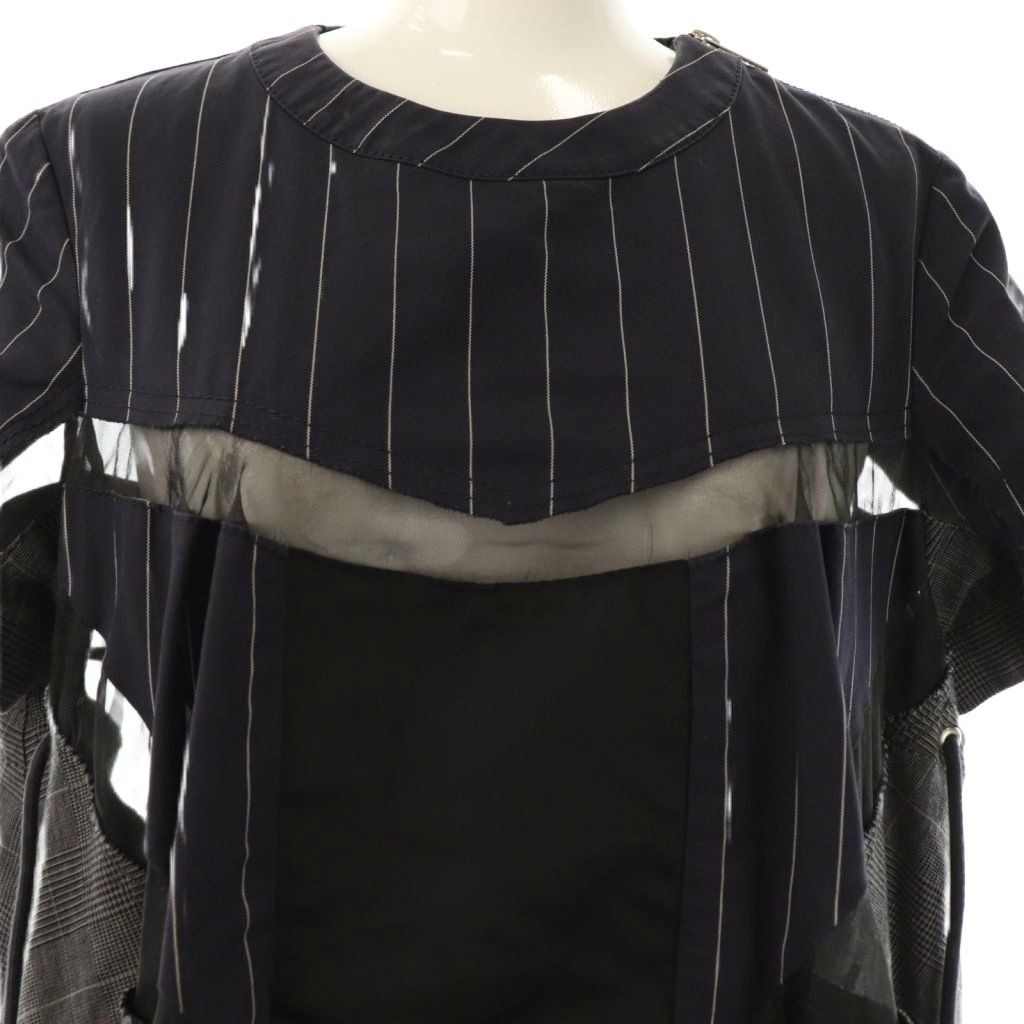 サカイ sacai ストライプ再構築ドローコードブラウス チェック 1