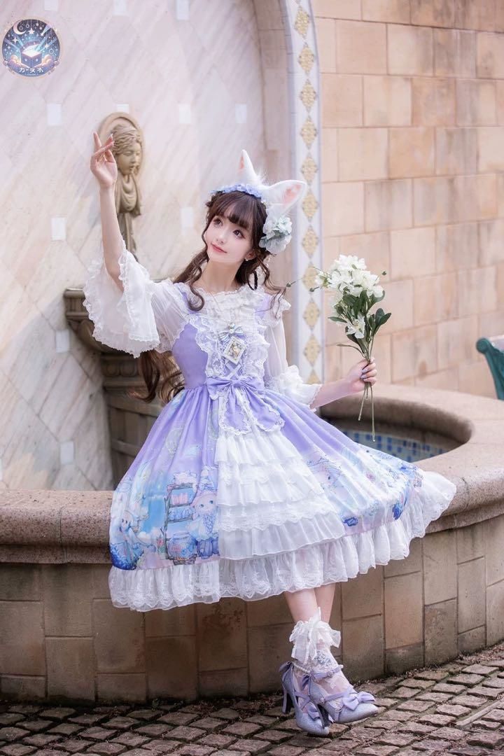 姫系ロリータひざ丈ワンピース 女子会やお出かけに