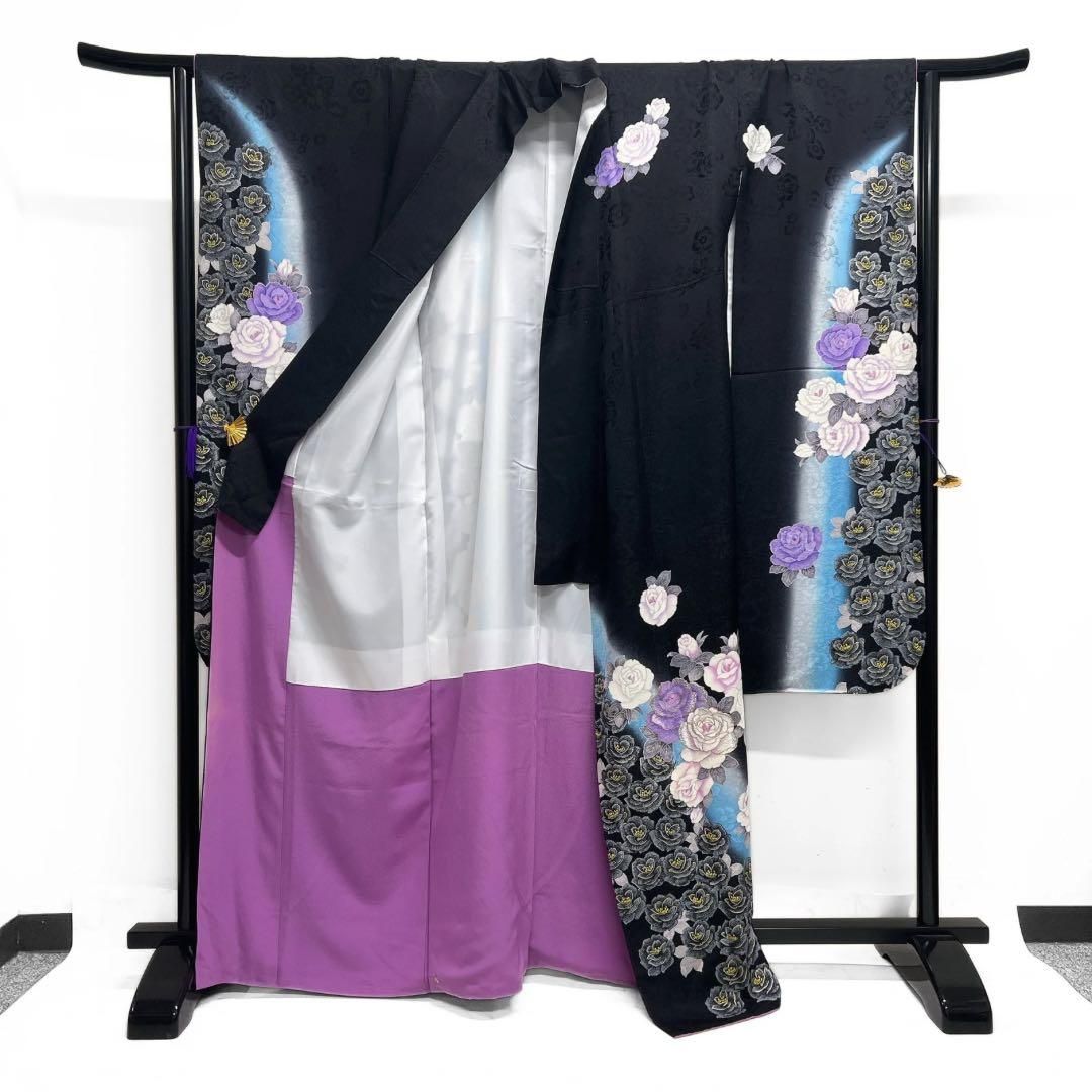 振袖 薔薇 刺繍 金彩 ぼかし染め 黒地 成人式 着物 093a d - メルカリ