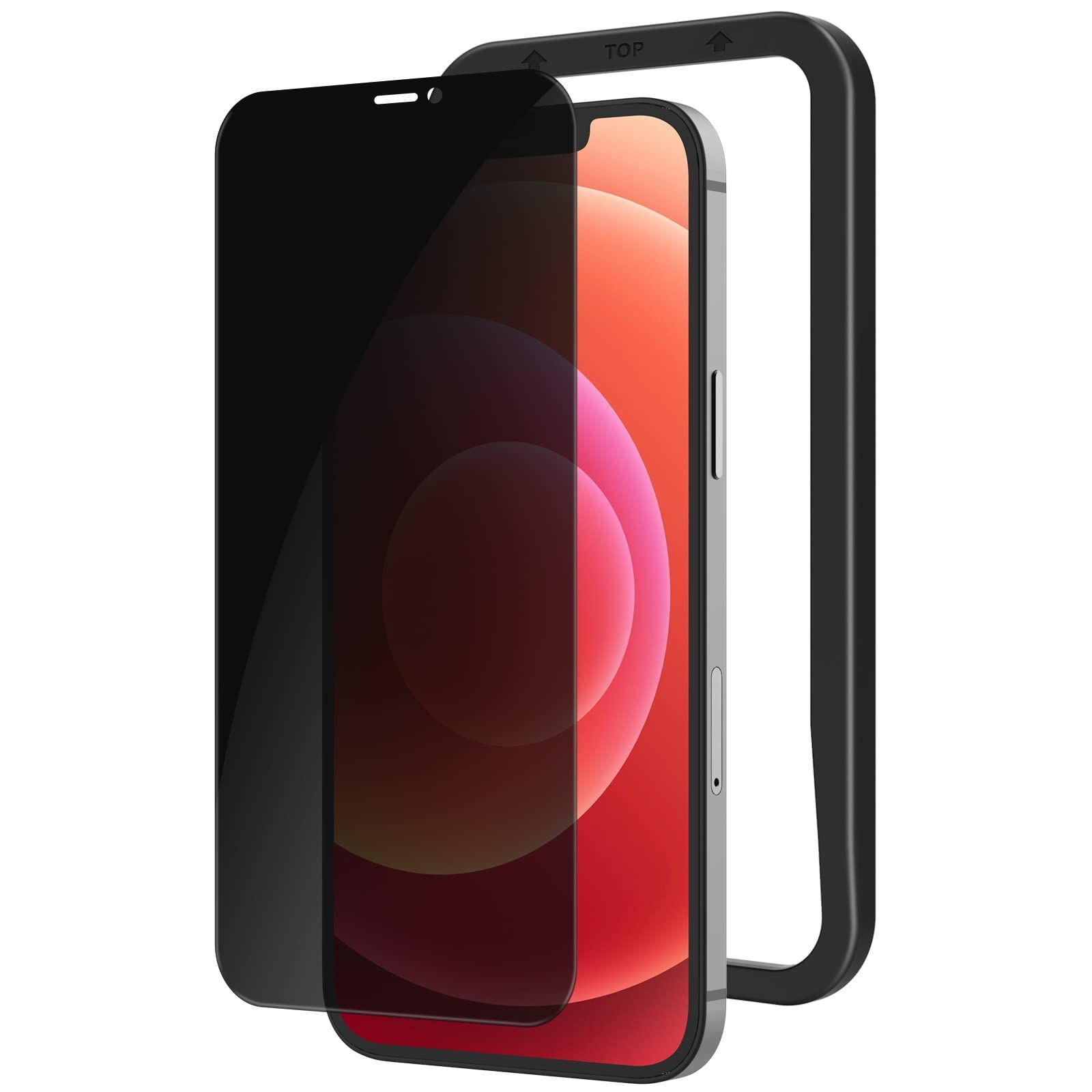 NIMASO のぞき見防止 ガラスフィルム iPhone12 mini 用 強化 ガラス 液晶 保護 フィルム 覗き見防止【ガイド枠付き】 NSP21G267