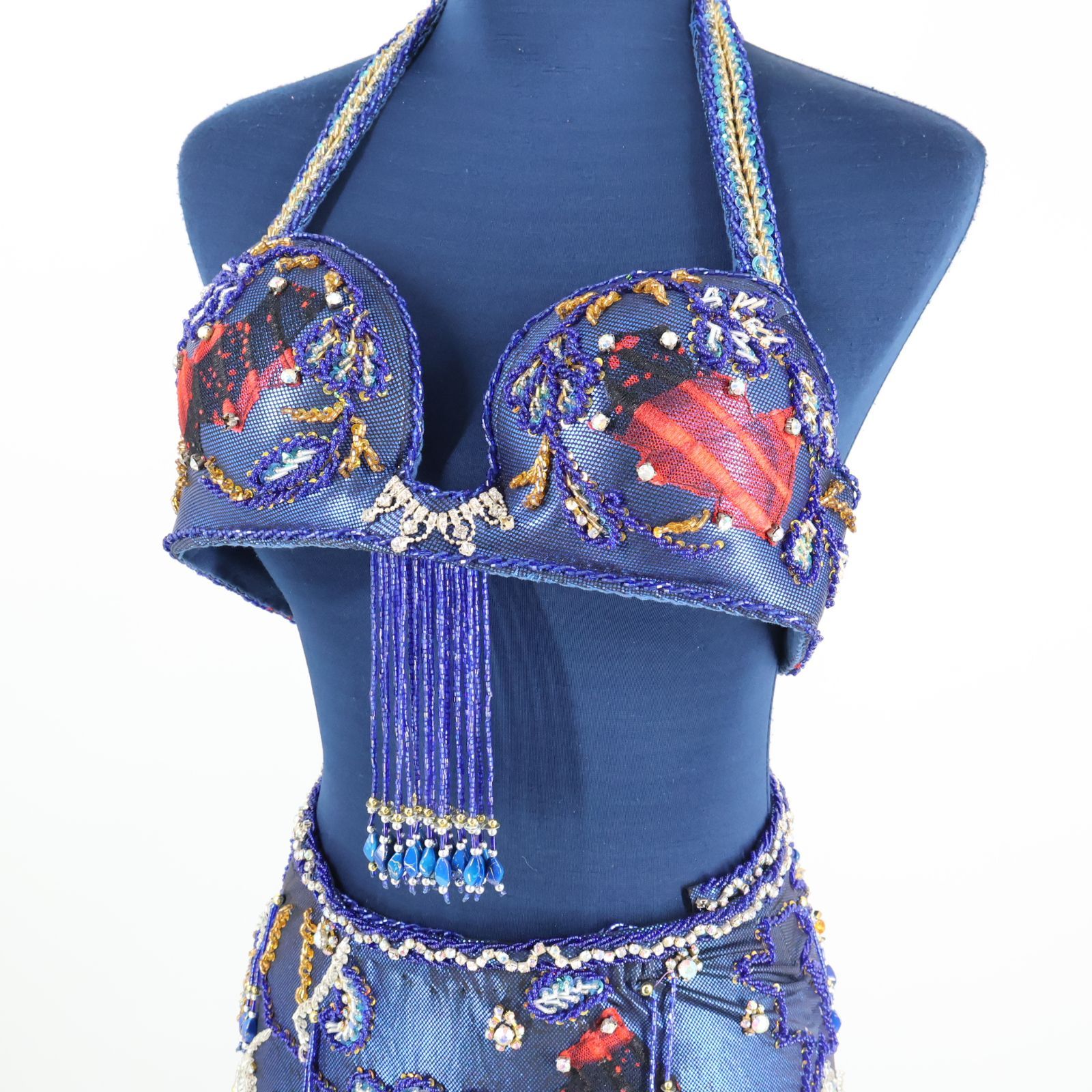 ベリーダンス用 オリエンタル衣装】ブルー スパンコールラメ