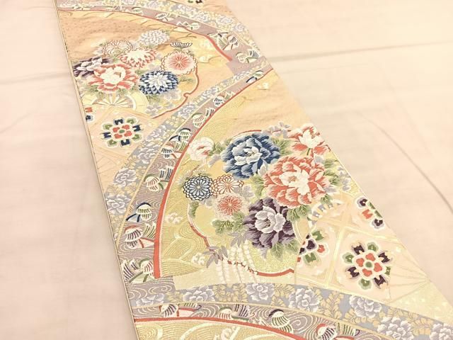袋帯 唐織 青海波文 美しい波模様 金糸 KO-1215 袋帯 花唐草模様 青海波 銀色 唐織 銀糸 O-5436 - メルカリ