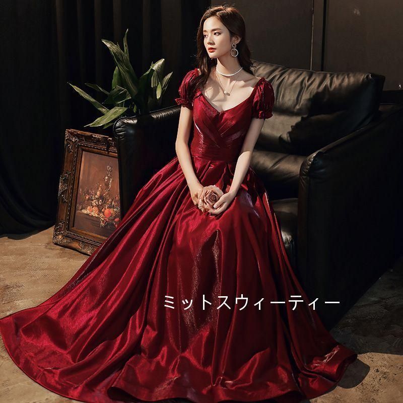 ♥ カラードレス パーティードレス 二次会 演奏会用ロングドレス 半袖 披露宴 結婚式 演奏会 発表会 二次会 コンサート ステージ xzdscbq