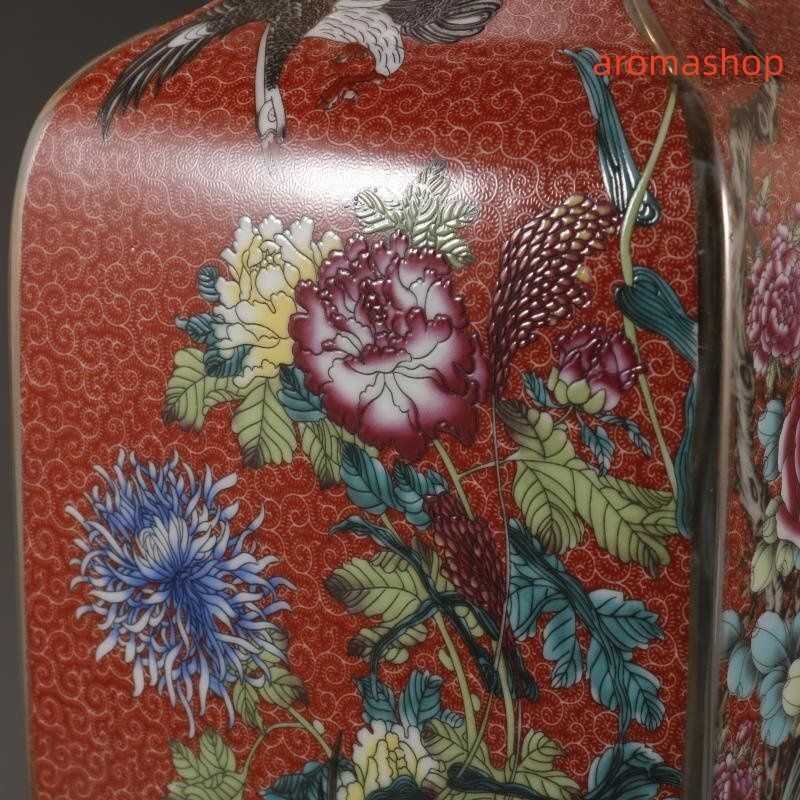 景徳鎮 官窯焼き 四方花瓶 花鳥花瓶 琺瑯彩 粉彩 花鳥 観賞 磁器