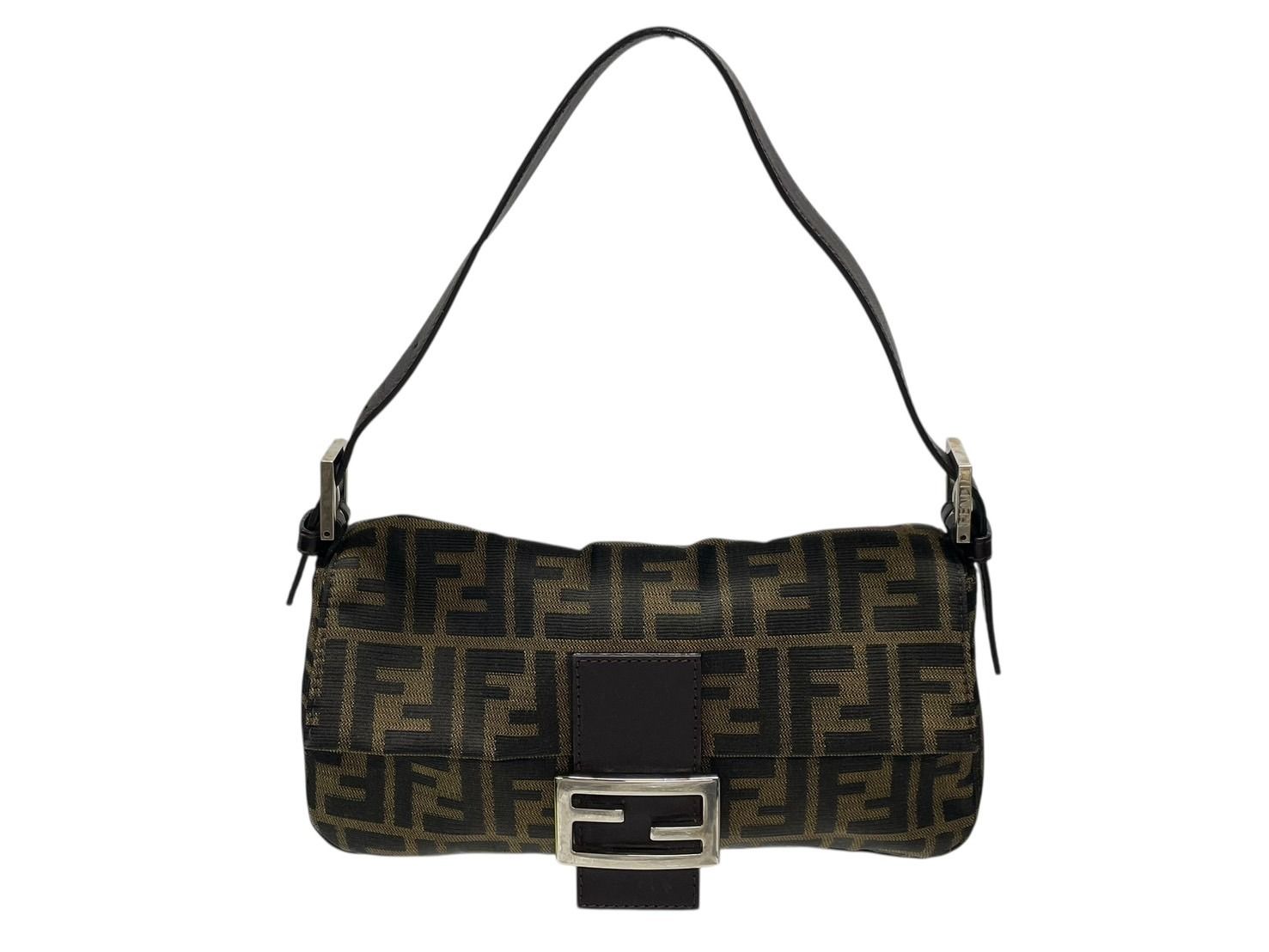 FENDI フェンディ マンマバケット ワンショルダーバッグ 26424 ズッカ柄 キャンバス レザー ブラウン シルバー金具 4b007609