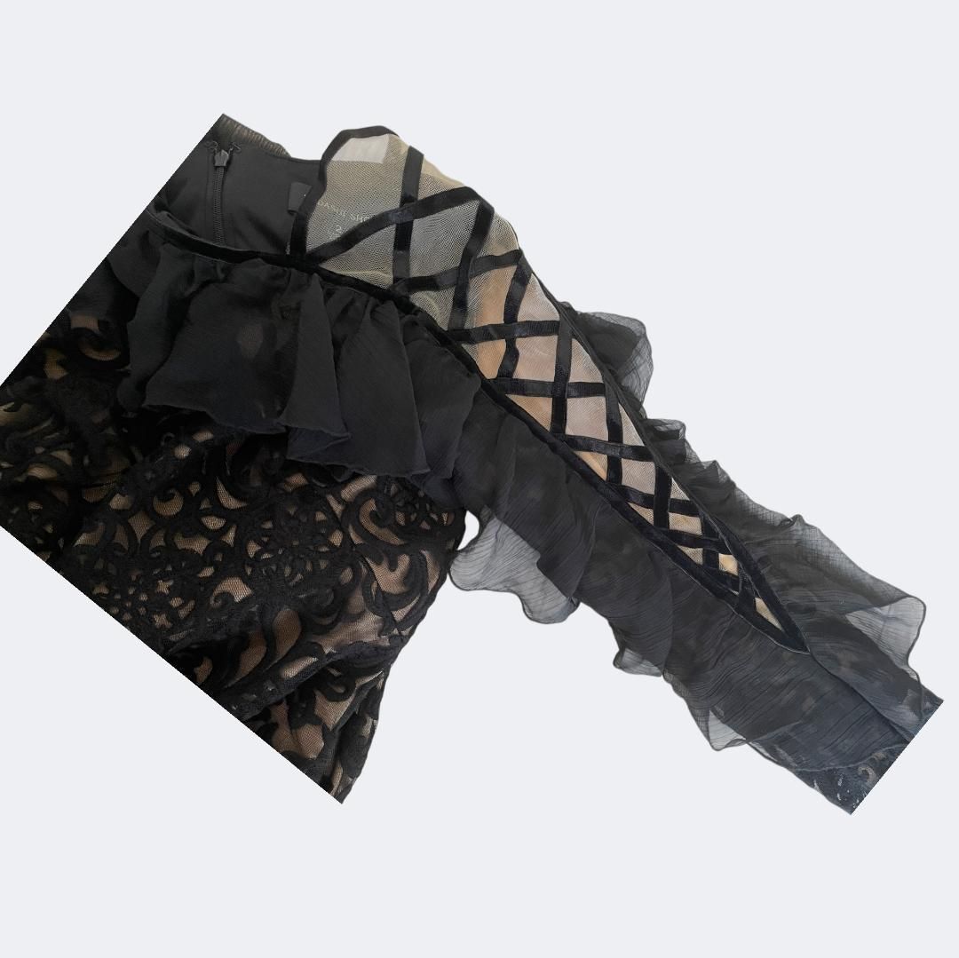 新品◇TADASHI SHOJI タダシショージ 上品ブラック総レースクロス