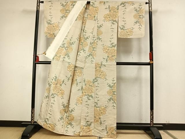 平和屋着物○上質な紬 ねじ梅 黒地 正絹 逸品 AABA4650ck