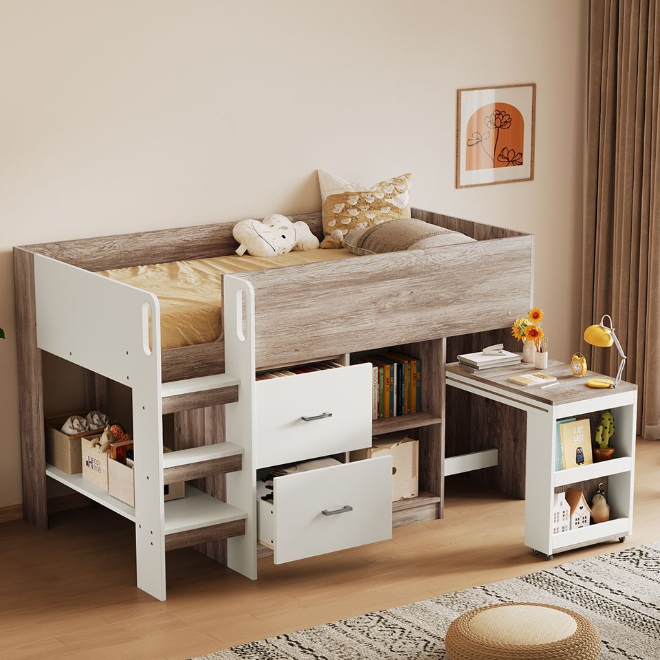 木製ロフトベッド（階段・引き出し2個付き収納抜群）ナチュラルカラー