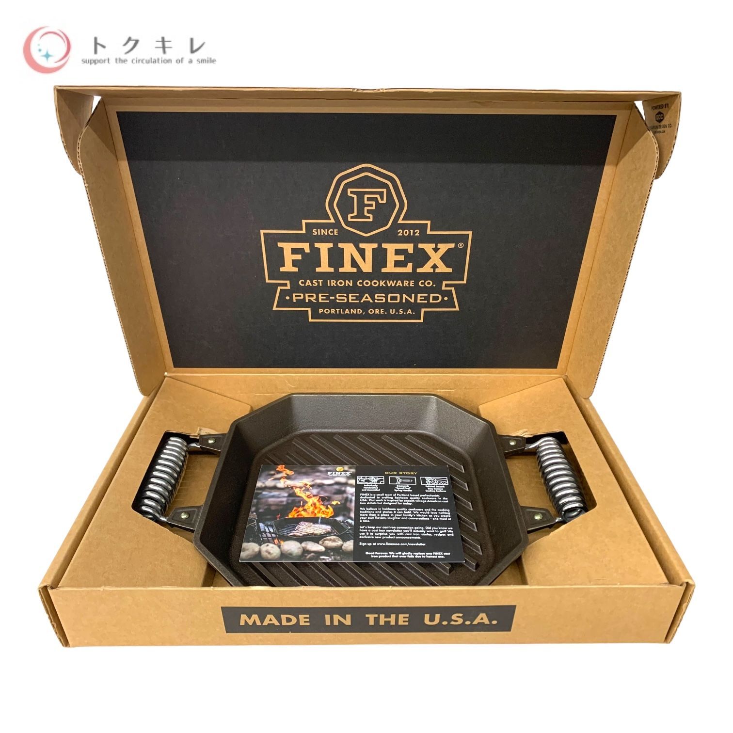 【トクキレ】FINEX キャストアイアン 両手グリルパン 12インチ (蓋無) W約45 x D約31 x H約4.5cm 重量約4.7kg 未使用 フィネックス アウトドア キャンプ バーベキューなどに 鋳鉄 USA アメリカ