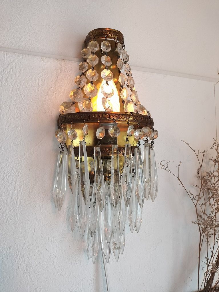 フランス アンティーク エンパイヤ 3段 ガラスドロップ ランプ 装飾 1灯 ブラケット