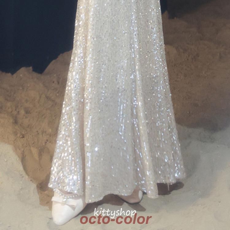 マーメイドドレス シルバー ロングドレス イブニングドレス ホワイト 発表会ドレス タイトドレス パーティードレス マーメイドライン 肩 マーメイドドレス シルバー ロングドレス イブニングドレス 発表会