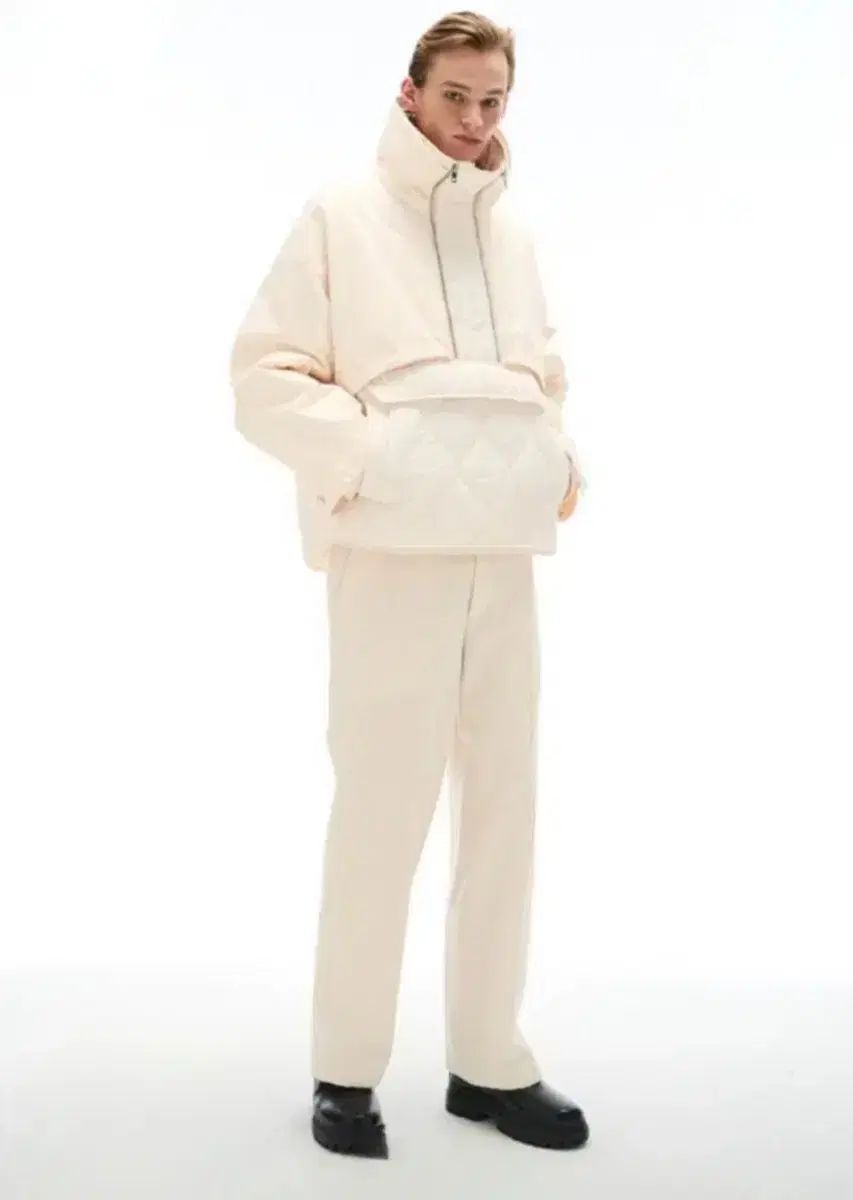 88 （ 34 35 ） SYSTEM homme(システムオム) 裏起毛 ストレッチ ワイド パンツ-クリーム