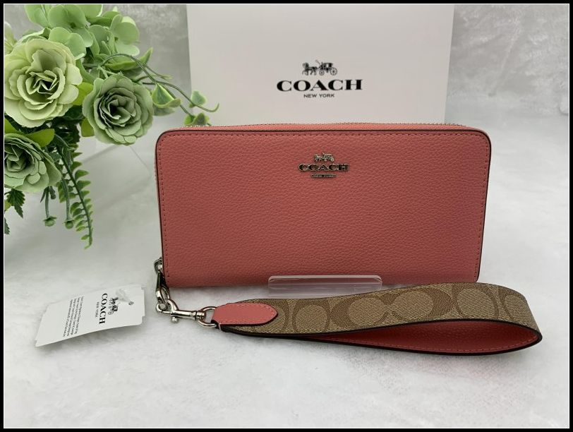 COACH 長財布 コーチ 財布 ストラップ シグネチャー アウトレット レディース ウォレット 新作 プレゼント ロング ジップ タンジェリンマルチ 新品 未使用 ファッション CK427 A206-7