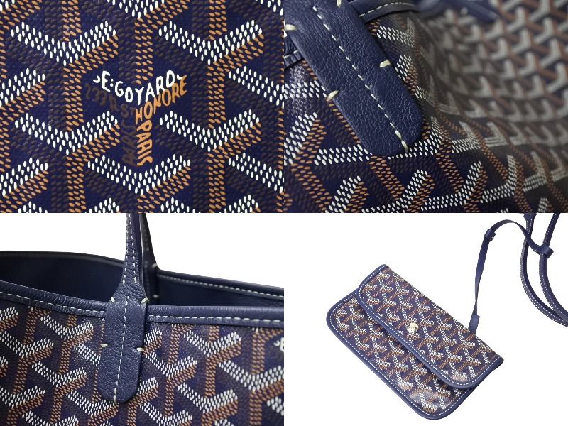 極美品 GOYARD ゴヤール サック アンジュGM トートバッグ リバーシブル ポーチ付き キャンバス カーフスキン ネイビー 中古 65260 -  メルカリ