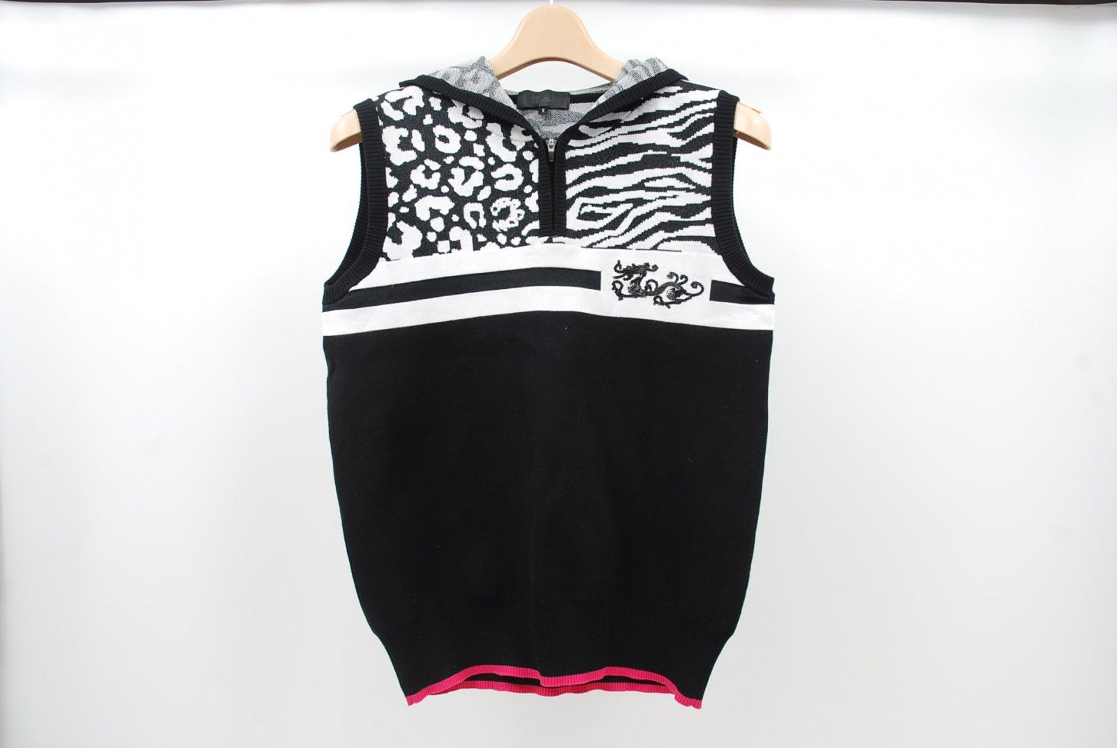 Dance With Dragon - coco 中古 ダンスウィズドラゴン DANCE WITH DRAGON レディース ベスト 2(M) 黒 ニット地 フード付き アニマル柄 レディース ダンスウィズドラゴン DANCE WITH DRAGON ベスト 2(M