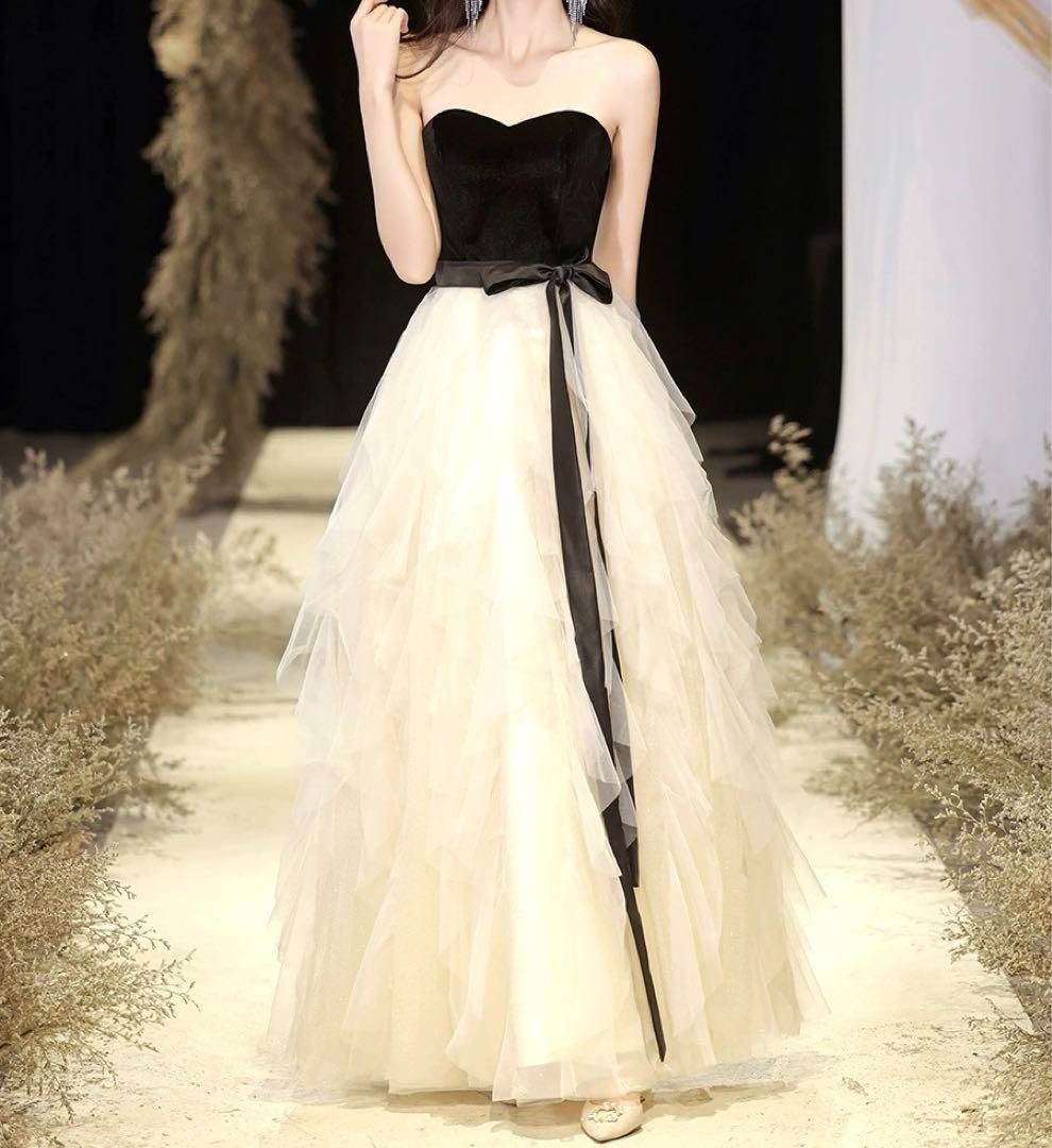 フリルのチュールスカートがオシャレ バイカラーベア ドレス - メルカリ