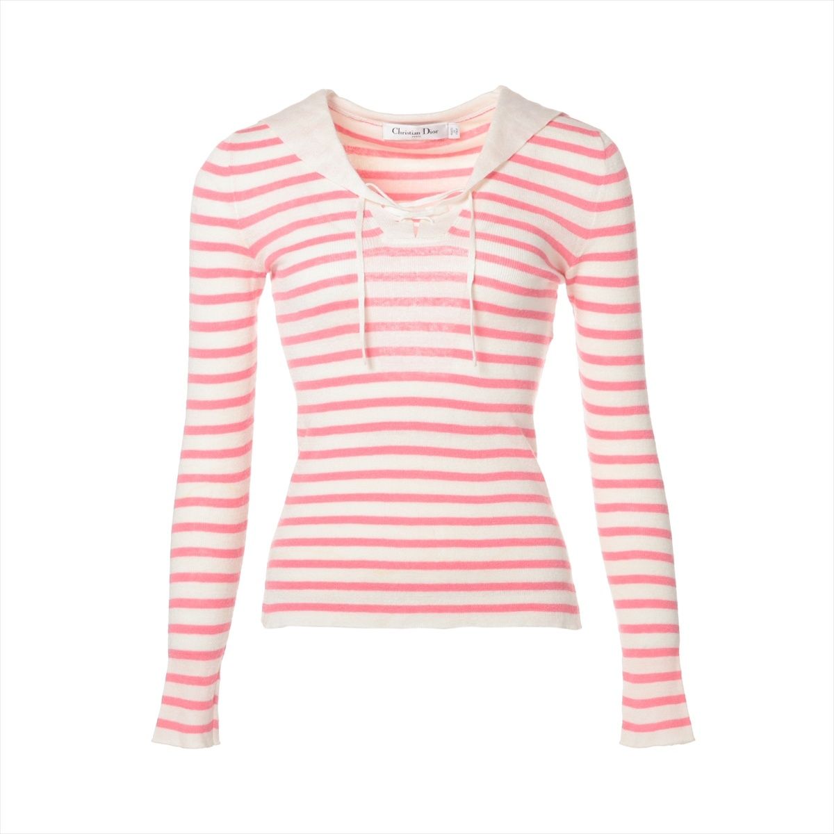 Christian Dior クリスチャンディオール 長袖シャツ 34 ボーダー リネン シルク サマーニット