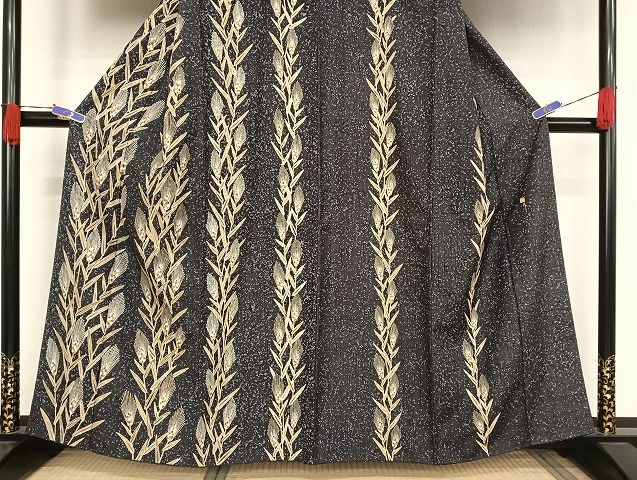 平和屋着物○江戸友禅 小倉貞右 訪問着 紬地 手描き 枝葉文 金彩  