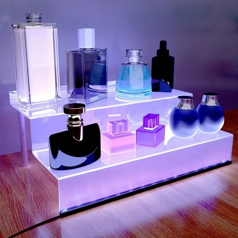 LEDライト付きディスプレイスタンド リモコン付き アクリル 香水 アクセサリースタンド ネイルスタンド 化粧品スタンド お洒落 カラフル SN