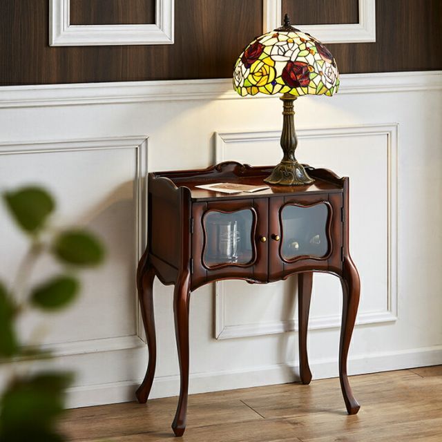 秋のお買得 ! アンティーク調 両開き ミニ ガラスキャビネット ナイトテーブル ベッドサイドテーブル 収納 サイドテーブル 木製 ベッド コンソール テーブル ソファテーブル サイドチェスト 寝室 ネコ脚 おしゃれ
