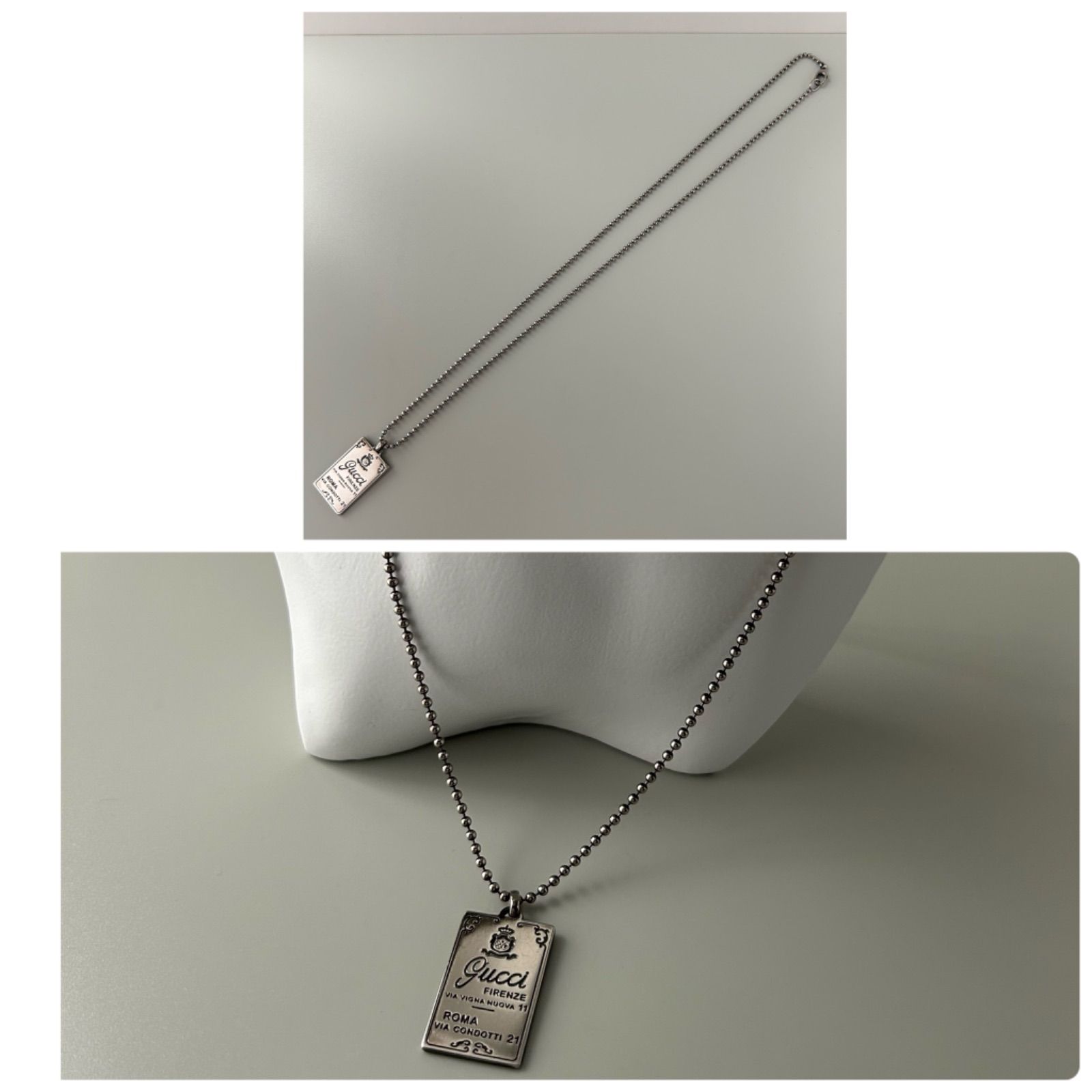 グッチ 希少 FIRENZE プレート ロング ボール Chain ネックレス AG925
