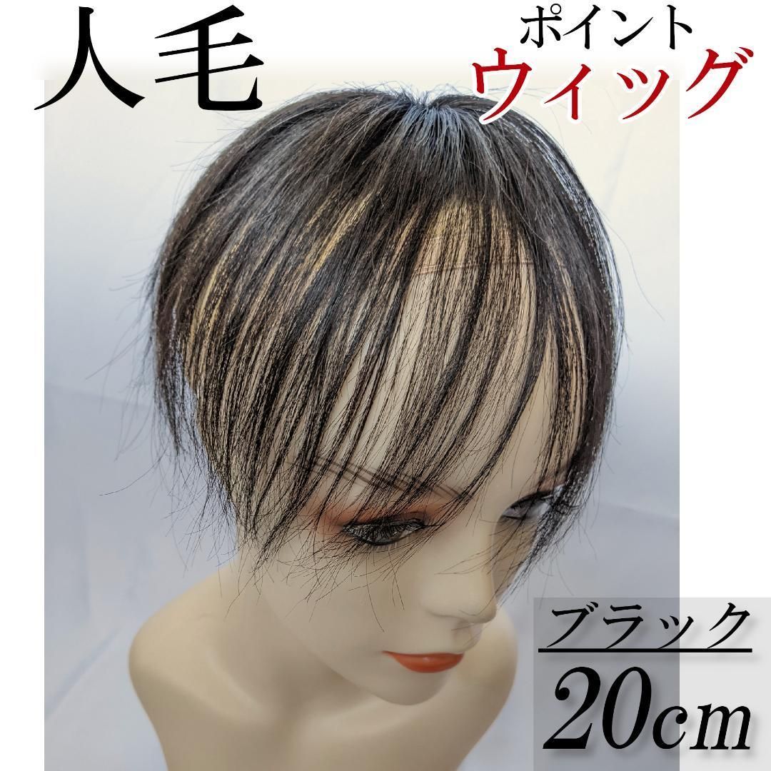 ヘアピース 15cm カール ナチュラルブラック 人毛 かつら 薄毛 e5