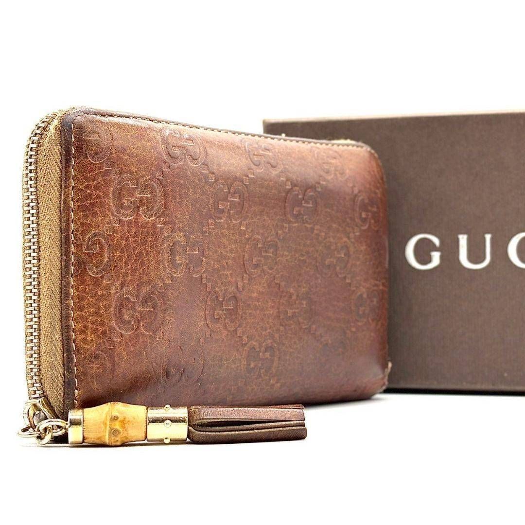 GUCCI グッチ 長財布 グッチシマ ラウンドジップ バンブータッセル