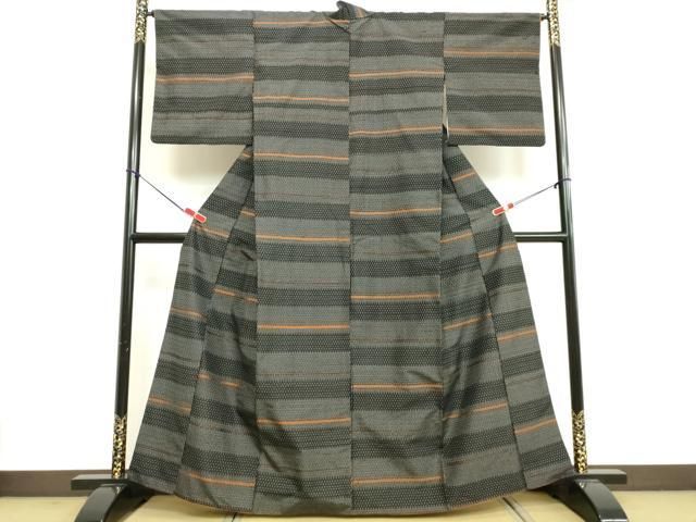 平和屋着物○上質な紬 横段文 正絹 逸品 DAAU0794tw