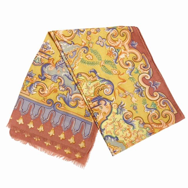 エトロ ETRO スカーフ ストール 総柄 シルク混 黄 イエロー