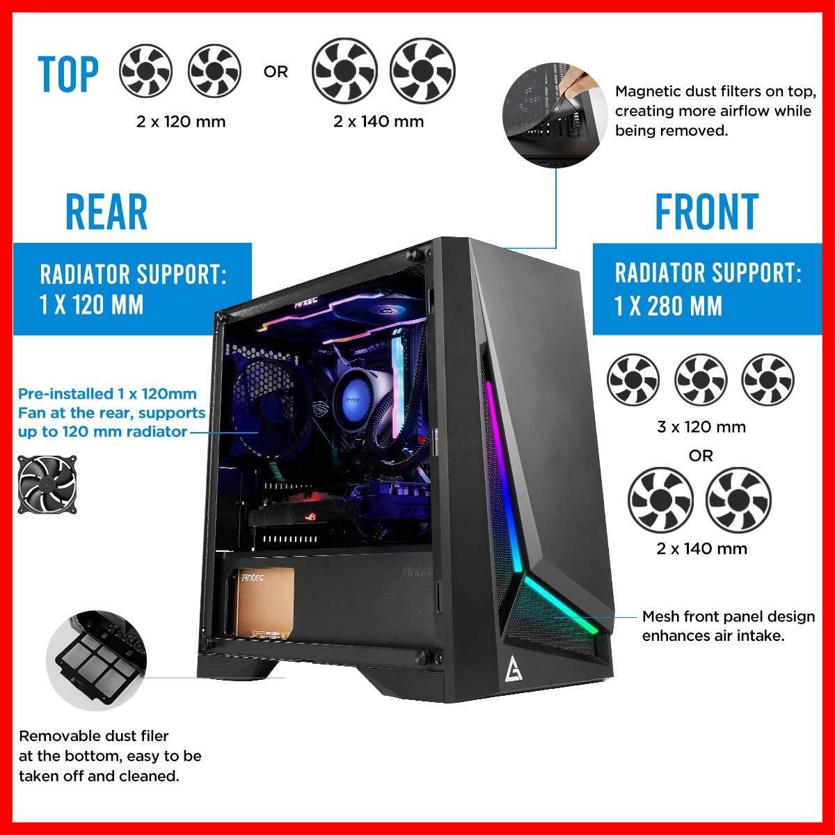 特価商品】ANTEC Antec ARGB搭載、強化ガラス仕様のMicro ATX対応